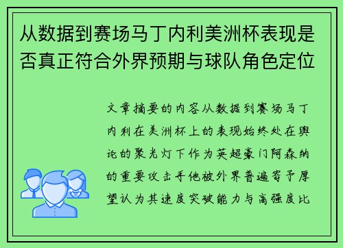 从数据到赛场马丁内利美洲杯表现是否真正符合外界预期与球队角色定位的差距